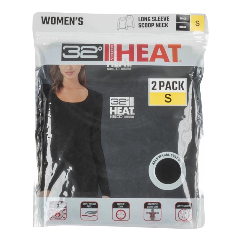 32 Degrees Long-Sleeve Scoop Neck Baselayer Top - 2 Pack - Women's